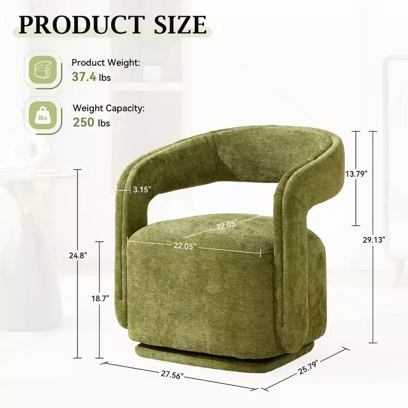 Fauteuil d'appoint pivotant moderne avec dossier incurvé et revêtement en chenille, fauteuil baril pivotant à 360° pour salon ou appartement - Panipeachy