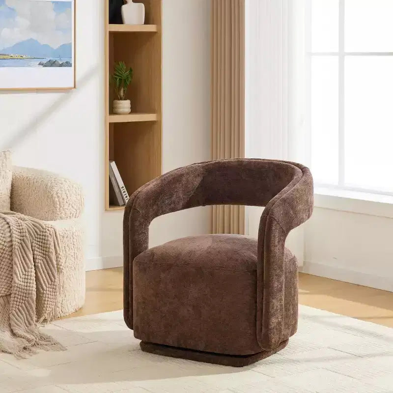 Fauteuil d'appoint pivotant moderne avec dossier incurvé et revêtement en chenille, fauteuil baril pivotant à 360° pour salon ou appartement - Panipeachy