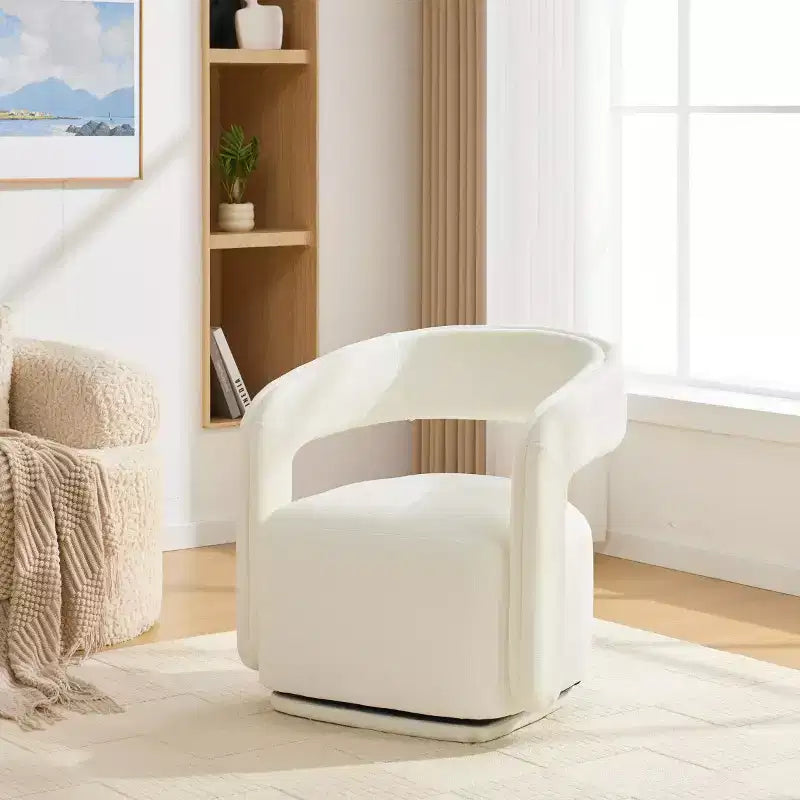 Fauteuil d'appoint pivotant moderne avec dossier incurvé et revêtement en chenille, fauteuil baril pivotant à 360° pour salon ou appartement - Panipeachy