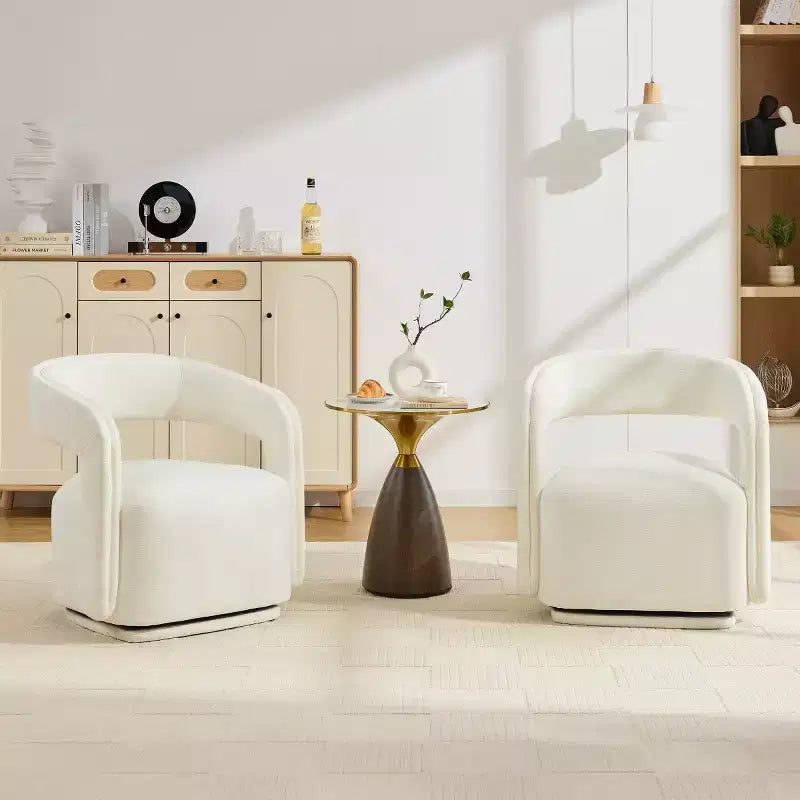 Fauteuil d'appoint pivotant moderne avec dossier incurvé et revêtement en chenille, fauteuil baril pivotant à 360° pour salon ou appartement - Panipeachy