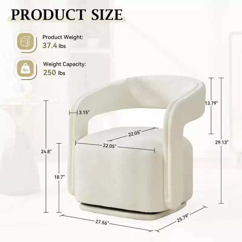 Fauteuil d'appoint pivotant moderne avec dossier incurvé et revêtement en chenille, fauteuil baril pivotant à 360° pour salon ou appartement - Panipeachy
