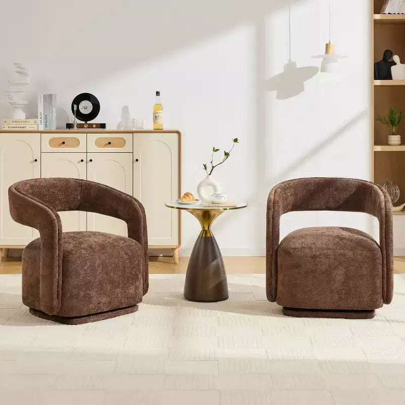 Fauteuil d'appoint pivotant moderne avec dossier incurvé et revêtement en chenille, fauteuil baril pivotant à 360° pour salon ou appartement - Panipeachy