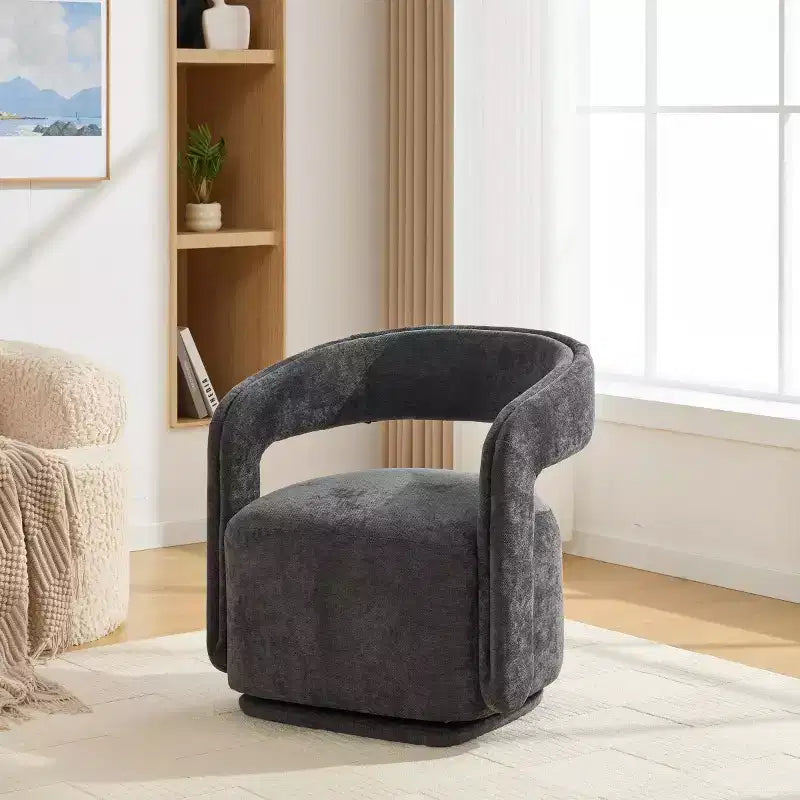 Fauteuil d'appoint pivotant moderne avec dossier incurvé et revêtement en chenille, fauteuil baril pivotant à 360° pour salon ou appartement - Panipeachy
