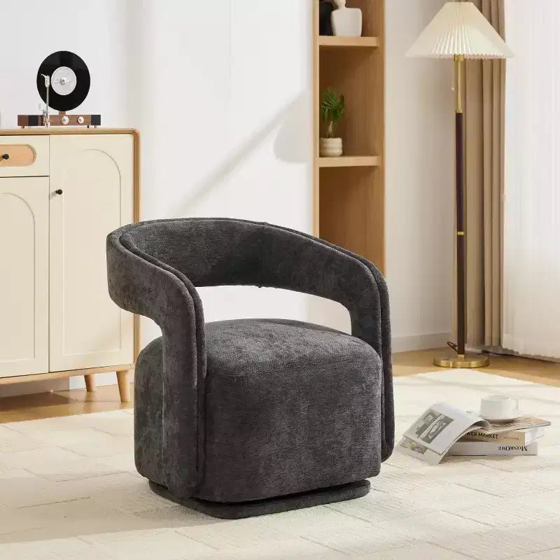 Fauteuil d'appoint pivotant moderne avec dossier incurvé et revêtement en chenille, fauteuil baril pivotant à 360° pour salon ou appartement - Panipeachy
