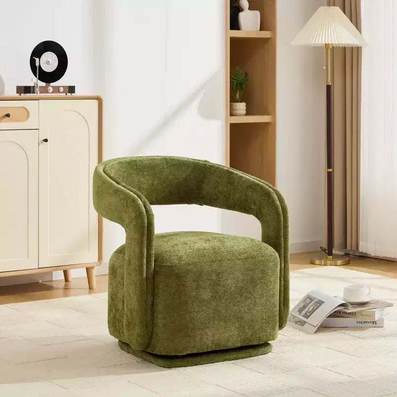 Fauteuil d'appoint pivotant moderne avec dossier incurvé et revêtement en chenille, fauteuil baril pivotant à 360° pour salon ou appartement - Panipeachy