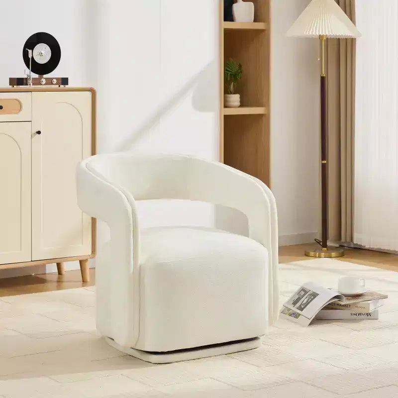 Fauteuil d'appoint pivotant moderne avec dossier incurvé et revêtement en chenille, fauteuil baril pivotant à 360° pour salon ou appartement - Panipeachy