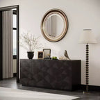 Buffet moderne noir 60 po et meuble TV, console multimédia discrète avec portes texturées à motif d'écailles - Panipeachy