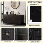 Buffet moderne noir 60 po et meuble TV, console multimédia discrète avec portes texturées à motif d'écailles - Panipeachy
