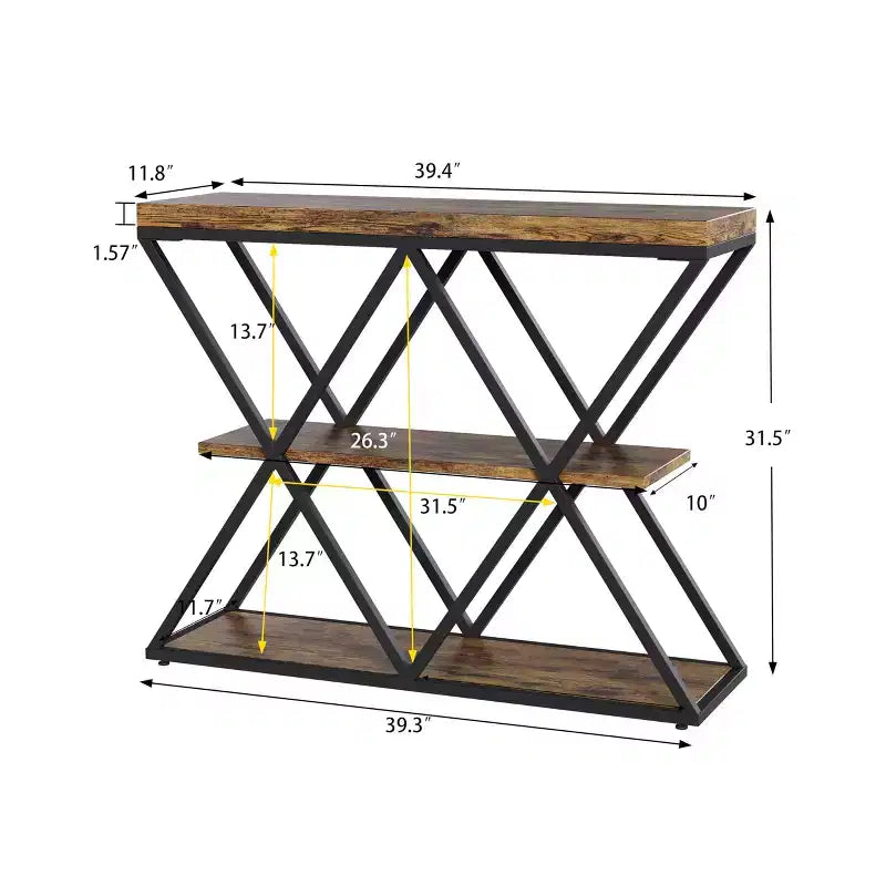 Table d'entrée à 3 niveaux COZONY, console de canapé industrielle avec rangement, cadre métallique en forme de X, étagères ouvertes pour entrée, couloir, salon