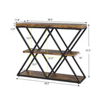 Table d'entrée à 3 niveaux COZONY, console de canapé industrielle avec rangement, cadre métallique en forme de X, étagères ouvertes pour entrée, couloir, salon