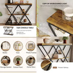 Table d'entrée à 3 niveaux COZONY, console de canapé industrielle avec rangement, cadre métallique en forme de X, étagères ouvertes pour entrée, couloir, salon