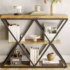 Table d'entrée à 3 niveaux COZONY, console de canapé industrielle avec rangement, cadre métallique en forme de X, étagères ouvertes pour entrée, couloir, salon