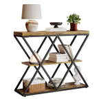 Table d'entrée à 3 niveaux COZONY, console de canapé industrielle avec rangement, cadre métallique en forme de X, étagères ouvertes pour entrée, couloir, salon