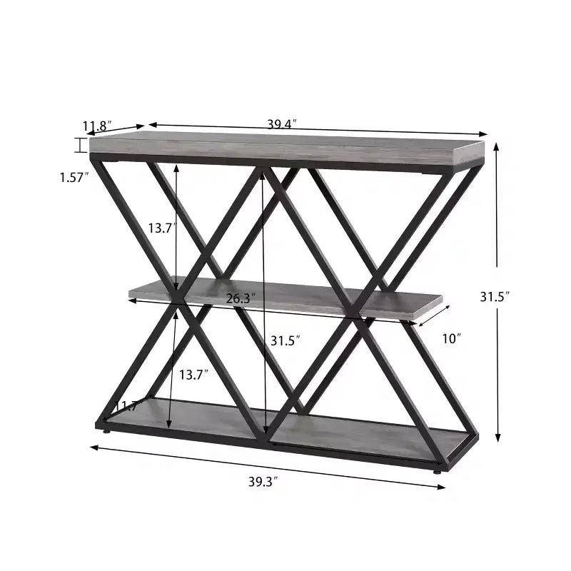 Table d'entrée à 3 niveaux COZONY, console de canapé industrielle avec rangement, cadre métallique en forme de X, étagères ouvertes pour entrée, couloir, salon