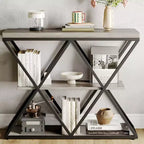 Table d'entrée à 3 niveaux COZONY, console de canapé industrielle avec rangement, cadre métallique en forme de X, étagères ouvertes pour entrée, couloir, salon