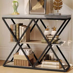 Table d'entrée à 3 niveaux COZONY, console de canapé industrielle avec rangement, cadre métallique en forme de X, étagères ouvertes pour entrée, couloir, salon