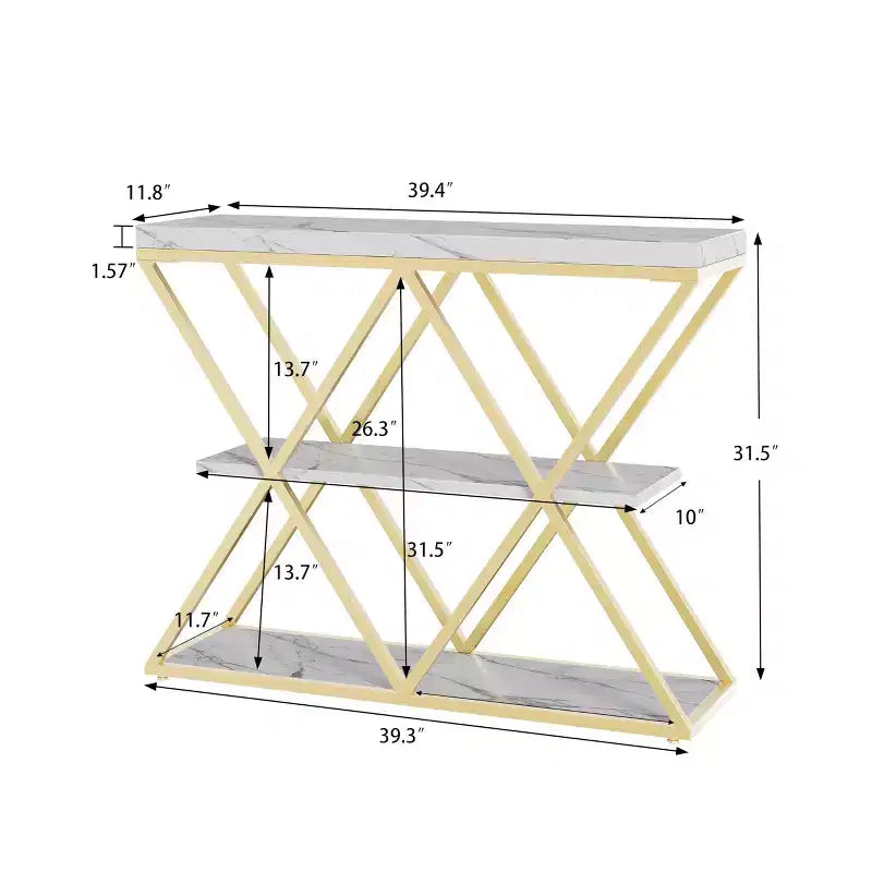 Table d'entrée à 3 niveaux COZONY, console de canapé industrielle avec rangement, cadre métallique en forme de X, étagères ouvertes pour entrée, couloir, salon