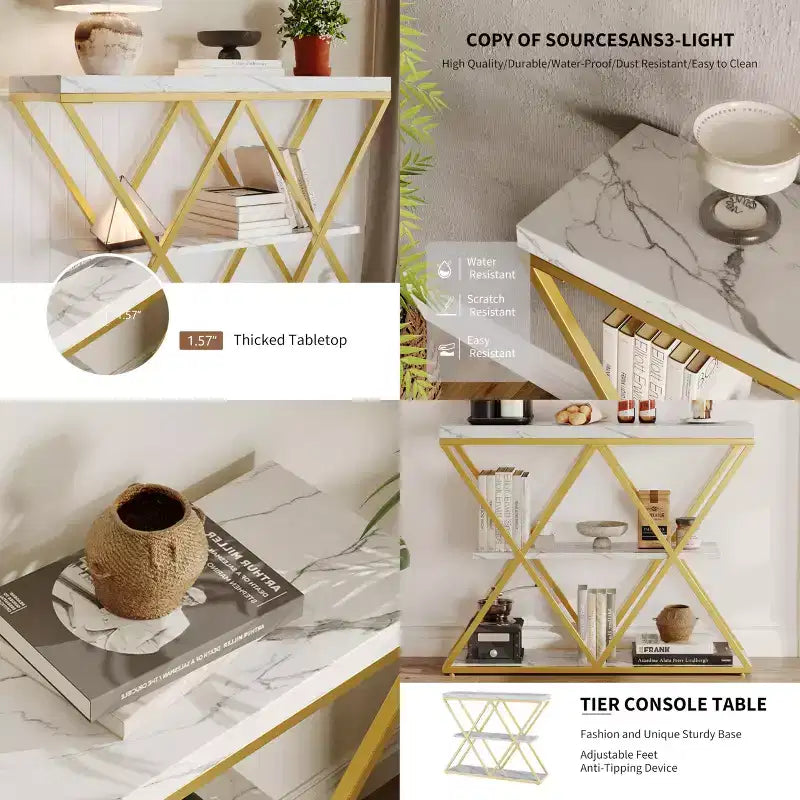 Table d'entrée à 3 niveaux COZONY, console de canapé industrielle avec rangement, cadre métallique en forme de X, étagères ouvertes pour entrée, couloir, salon