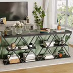 Table d'entrée à 3 niveaux COZONY, console de canapé industrielle avec rangement, cadre métallique en forme de X, étagères ouvertes pour entrée, couloir, salon