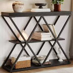 Table d'entrée à 3 niveaux COZONY, console de canapé industrielle avec rangement, cadre métallique en forme de X, étagères ouvertes pour entrée, couloir, salon