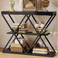 COZONY 3-Tier Entryway Table, Industrial Console Sofa Table with Storage, X-Shaped Metal Frame, Open Shelves for Entryway, Hallway, Living Room