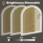 Miroir de salle de bain Okak moderne en verre arqué avec double source de lumière et trois modes dimmables, miroir mural miroir de courtoisie pour salle de bain
