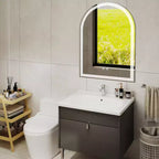 Miroir de salle de bain Okak moderne en verre arqué avec double source de lumière et trois modes dimmables, miroir mural miroir de courtoisie pour salle de bain