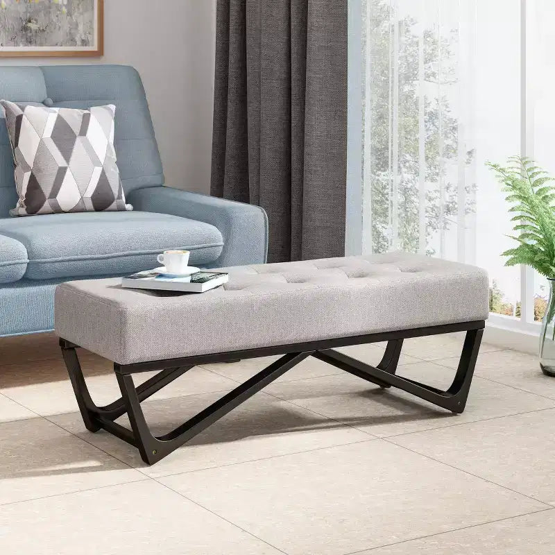 TUYOHW 47 Banc ottoman moderne avec capitonnage, banc d'entrée rembourré avec pieds géométriques, banc à chaussures polyvalent pour salon, chambre à coucher