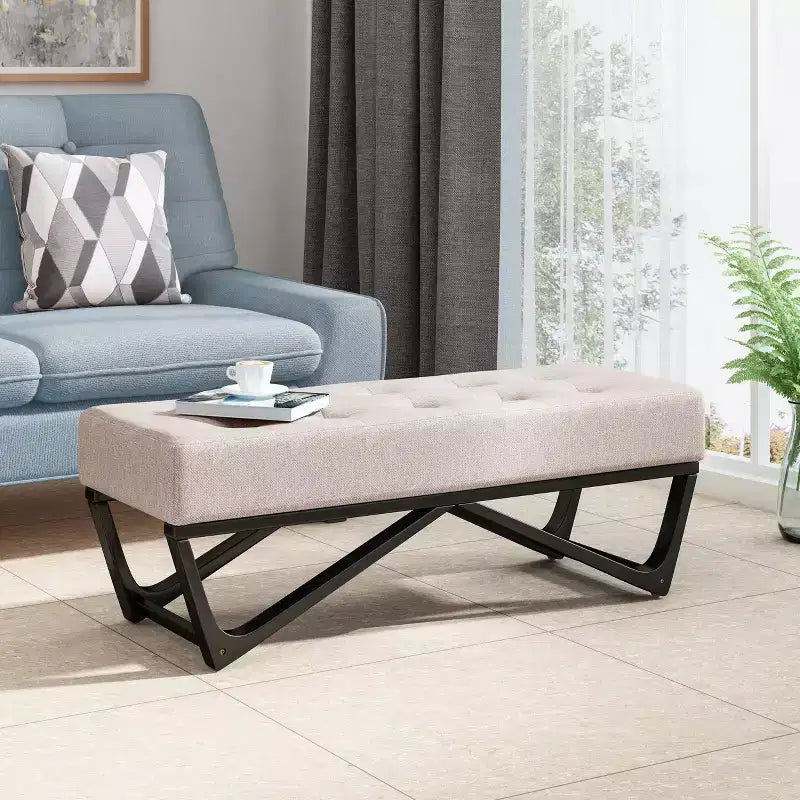 TUYOHW 47 Banc ottoman moderne avec capitonnage, banc d'entrée rembourré avec pieds géométriques, banc à chaussures polyvalent pour salon, chambre à coucher
