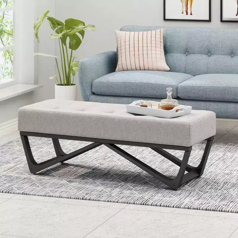 TUYOHW 47 Banc ottoman moderne avec capitonnage, banc d'entrée rembourré avec pieds géométriques, banc à chaussures polyvalent pour salon, chambre à coucher