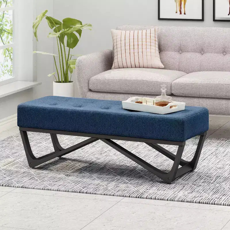 TUYOHW 47 Banc ottoman moderne avec capitonnage, banc d'entrée rembourré avec pieds géométriques, banc à chaussures polyvalent pour salon, chambre à coucher