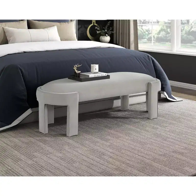 TUYOHW 54 Banc ovale moderne avec tabouret de vanité rembourré en velours avec cadre robuste, banc ottoman durable pour le bout de lit pour le salon, l'entrée