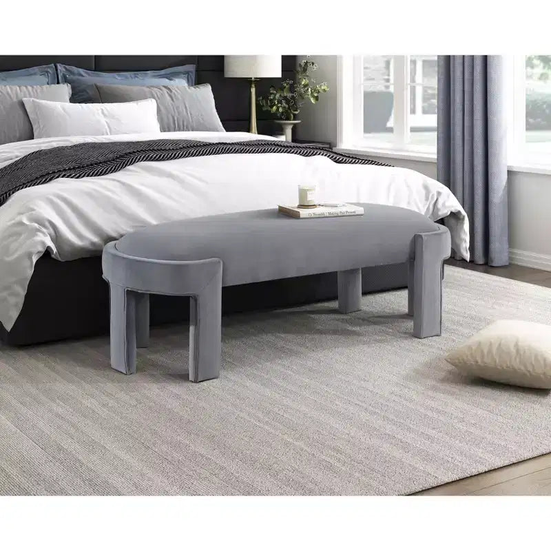 TUYOHW 54 Banc ovale moderne avec tabouret de vanité rembourré en velours avec cadre robuste, banc ottoman durable pour le bout de lit pour le salon, l'entrée