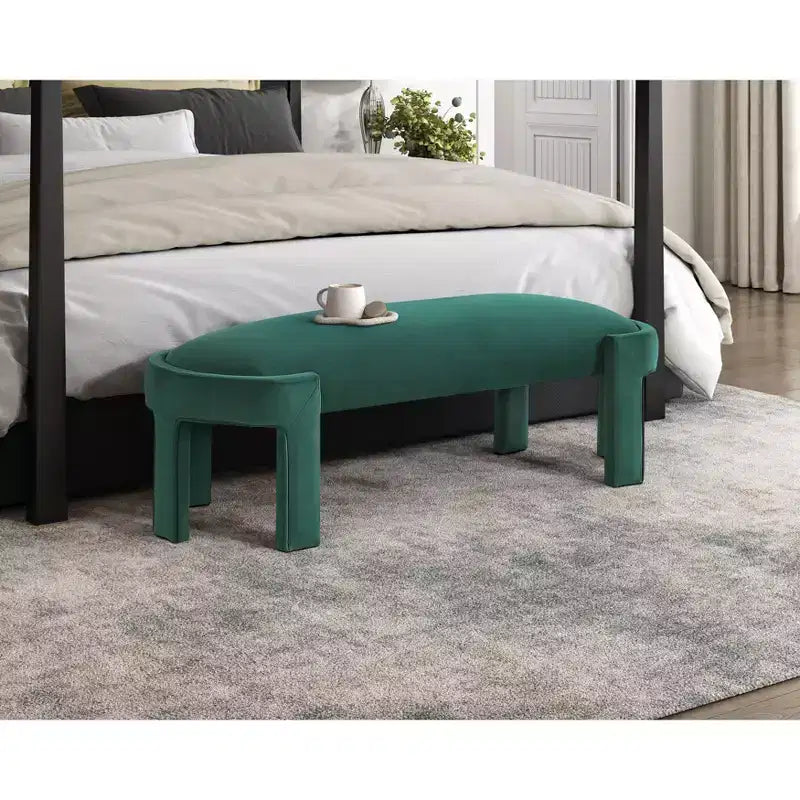 TUYOHW 54 Banc ovale moderne avec tabouret de vanité rembourré en velours avec cadre robuste, banc ottoman durable pour le bout de lit pour le salon, l'entrée