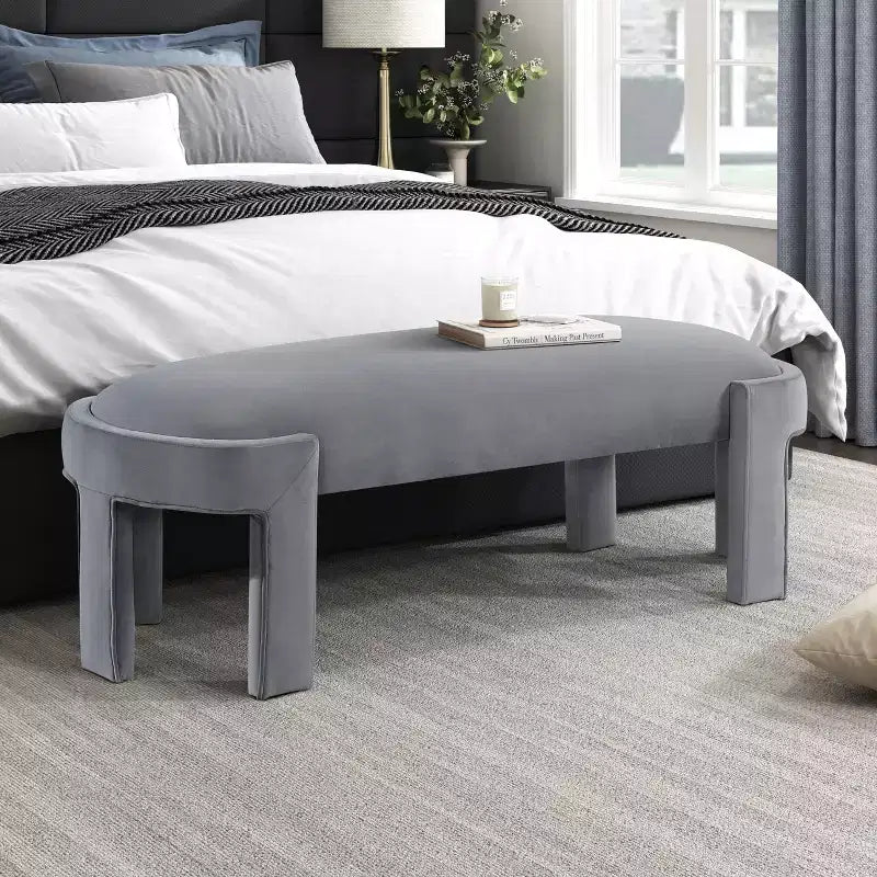 TUYOHW 54 Banc ovale moderne avec tabouret de vanité rembourré en velours avec cadre robuste, banc ottoman durable pour le bout de lit pour le salon, l'entrée