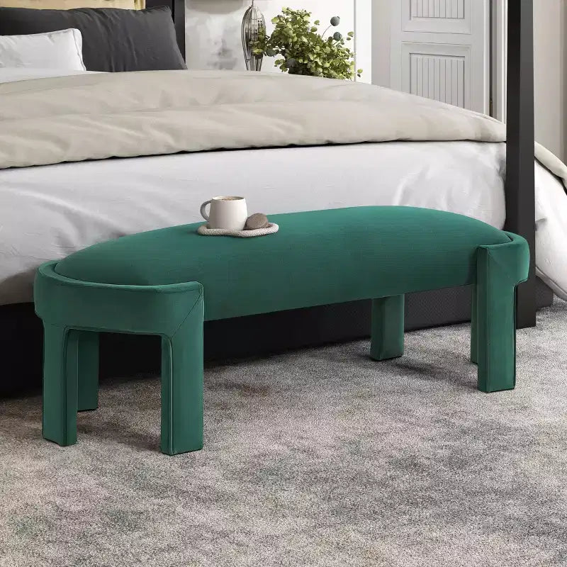 TUYOHW 54 Banc ovale moderne avec tabouret de vanité rembourré en velours avec cadre robuste, banc ottoman durable pour le bout de lit pour le salon, l'entrée