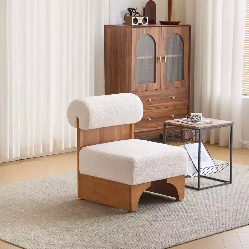 TUYOHW Fauteuil de salon moderne en tissu bouclette, fauteuil rembourré en bouclette avec dossier roulé, cadre en bois massif, fauteuil d'appoint pour salon, chambre, bureau