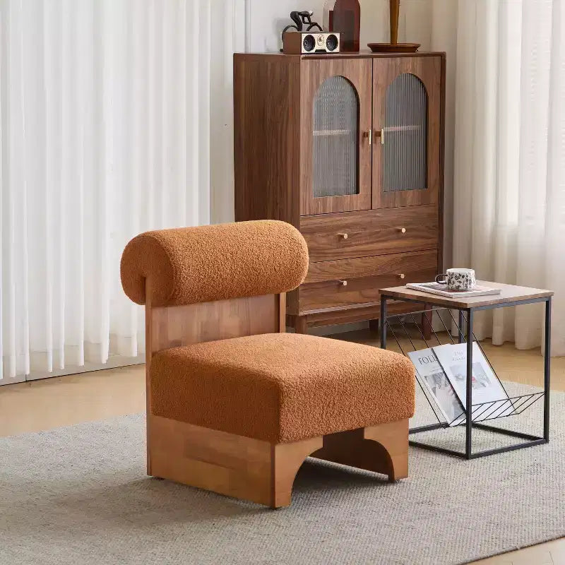 TUYOHW Fauteuil de salon moderne en tissu bouclette, fauteuil rembourré en bouclette avec dossier roulé, cadre en bois massif, fauteuil d'appoint pour salon, chambre, bureau