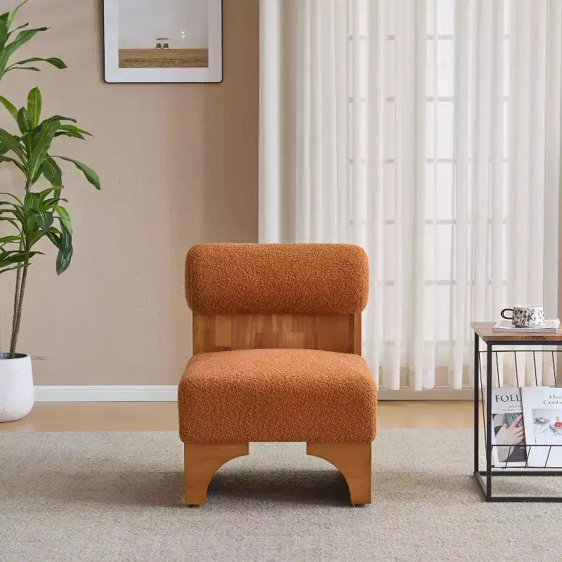 TUYOHW Fauteuil de salon moderne en tissu bouclette, fauteuil rembourré en bouclette avec dossier roulé, cadre en bois massif, fauteuil d'appoint pour salon, chambre, bureau