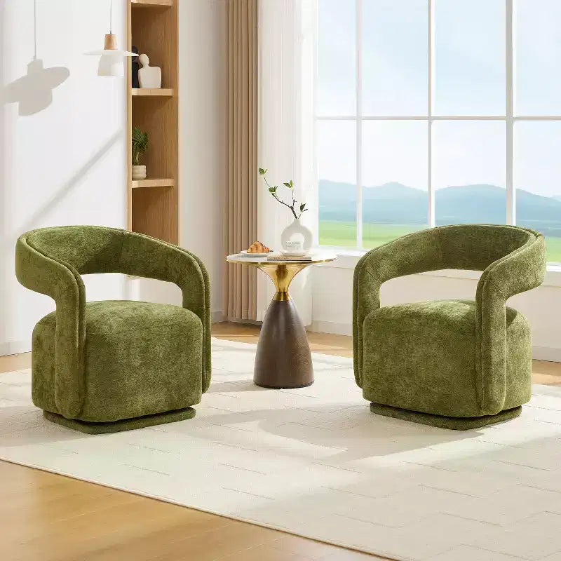 Fauteuil pivotant TUYOHW en tissu chenille, fauteuil de loisirs en forme de tonneau avec dossier incurvé, fauteuil de lecture rembourré pour salon, chambre, bureau