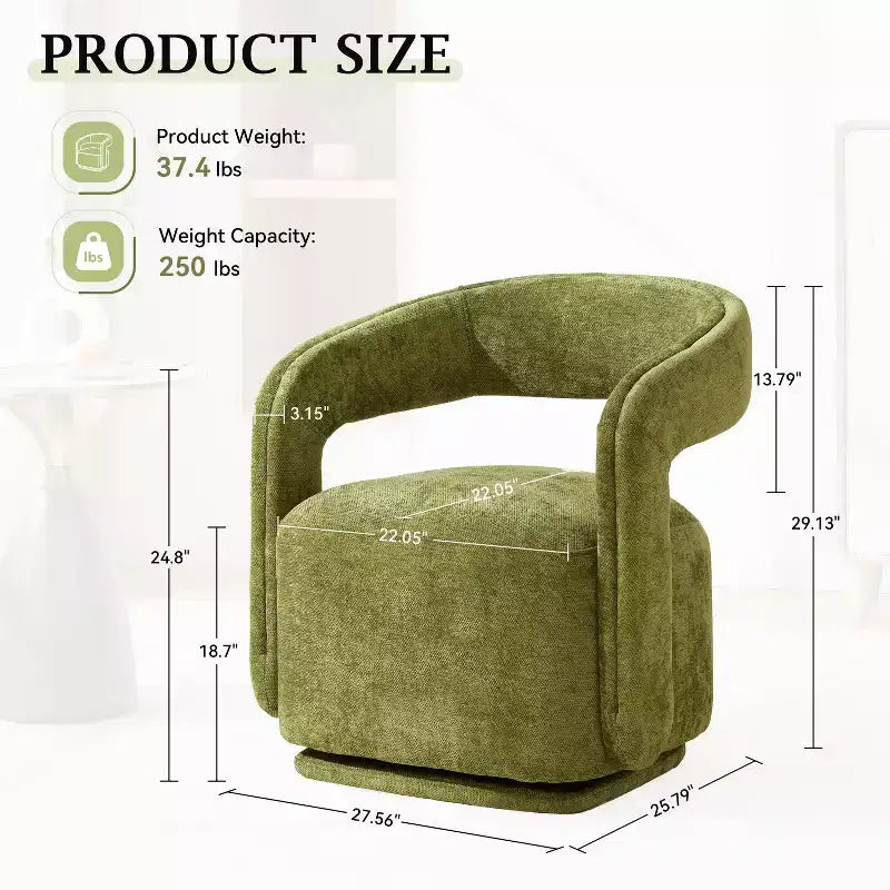 Fauteuil pivotant TUYOHW en tissu chenille, fauteuil de loisirs en forme de tonneau avec dossier incurvé, fauteuil de lecture rembourré pour salon, chambre, bureau
