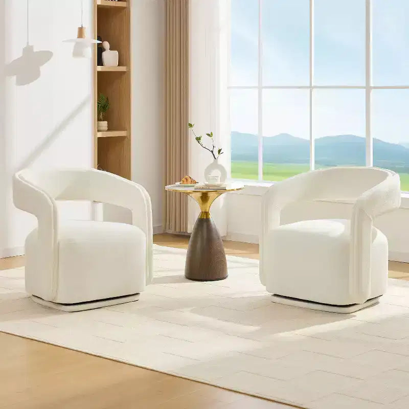 Fauteuil pivotant TUYOHW en tissu chenille, fauteuil de loisirs en forme de tonneau avec dossier incurvé, fauteuil de lecture rembourré pour salon, chambre, bureau