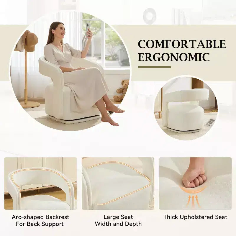 Fauteuil pivotant TUYOHW en tissu chenille, fauteuil de loisirs en forme de tonneau avec dossier incurvé, fauteuil de lecture rembourré pour salon, chambre, bureau