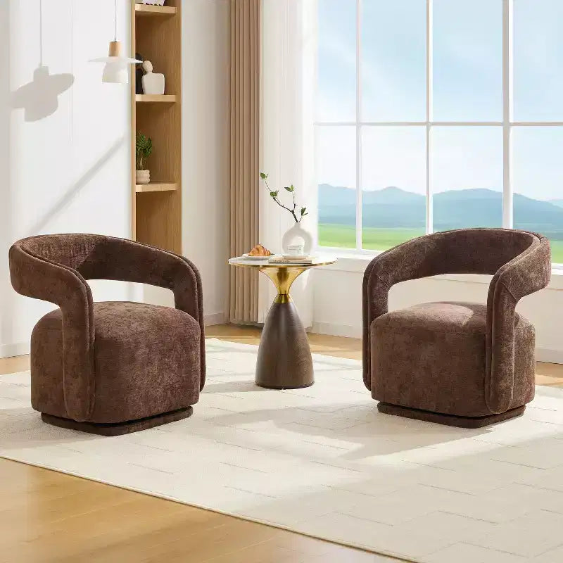 Fauteuil pivotant TUYOHW en tissu chenille, fauteuil de loisirs en forme de tonneau avec dossier incurvé, fauteuil de lecture rembourré pour salon, chambre, bureau