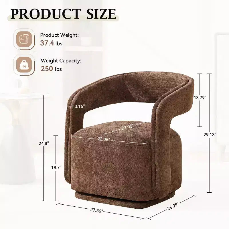 Fauteuil pivotant TUYOHW en tissu chenille, fauteuil de loisirs en forme de tonneau avec dossier incurvé, fauteuil de lecture rembourré pour salon, chambre, bureau