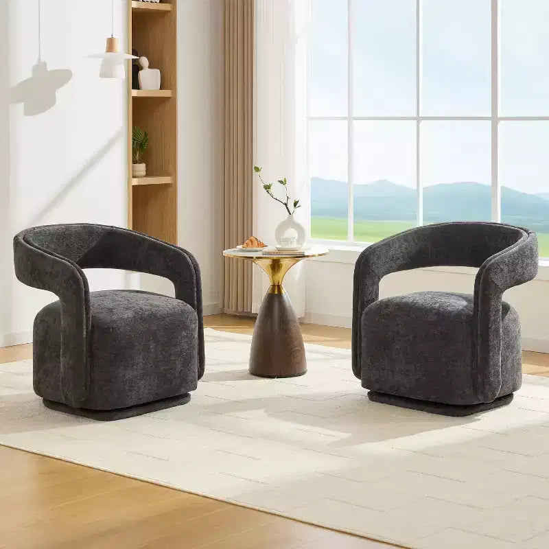 Fauteuil pivotant TUYOHW en tissu chenille, fauteuil de loisirs en forme de tonneau avec dossier incurvé, fauteuil de lecture rembourré pour salon, chambre, bureau