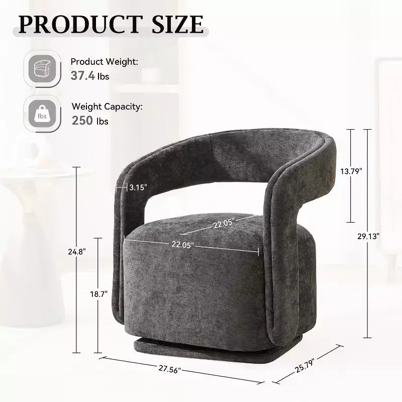 Fauteuil pivotant TUYOHW en tissu chenille, fauteuil de loisirs en forme de tonneau avec dossier incurvé, fauteuil de lecture rembourré pour salon, chambre, bureau