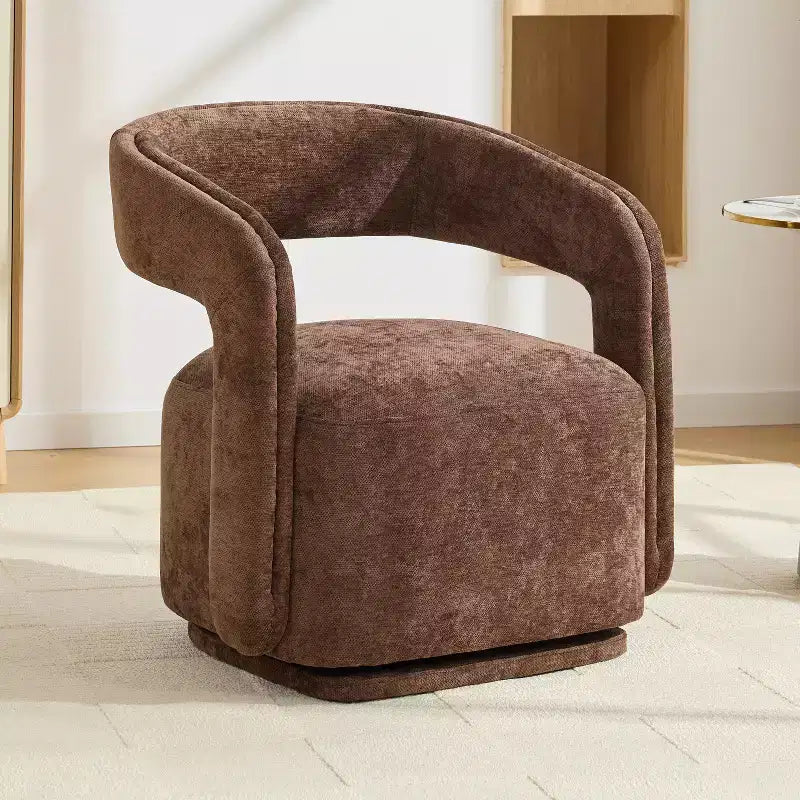 Fauteuil pivotant TUYOHW en tissu chenille, fauteuil de loisirs en forme de tonneau avec dossier incurvé, fauteuil de lecture rembourré pour salon, chambre, bureau