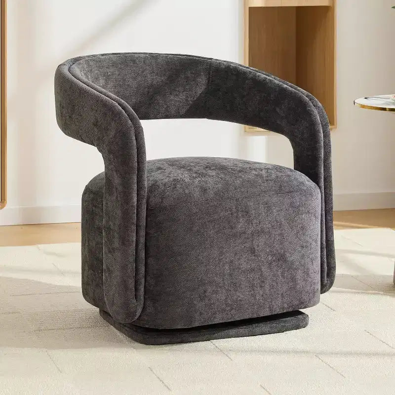 Fauteuil pivotant TUYOHW en tissu chenille, fauteuil de loisirs en forme de tonneau avec dossier incurvé, fauteuil de lecture rembourré pour salon, chambre, bureau