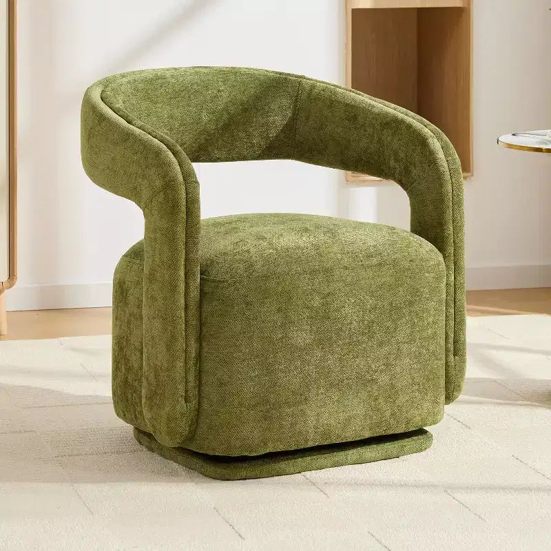 Fauteuil pivotant TUYOHW en tissu chenille, fauteuil de loisirs en forme de tonneau avec dossier incurvé, fauteuil de lecture rembourré pour salon, chambre, bureau